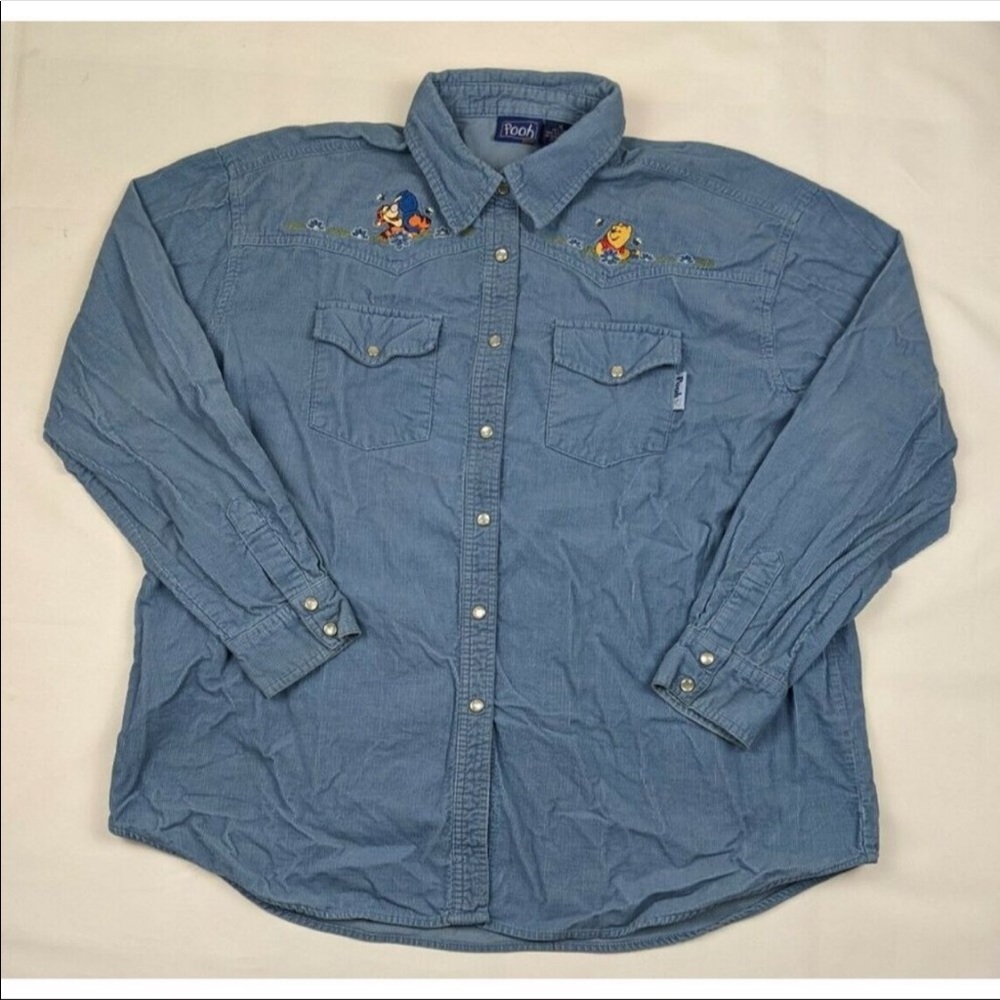 Vintage Winnie The Pooh Tigger Disney Pearl Snap Shirt Corduroy Womens L